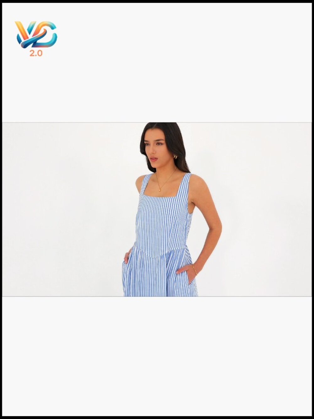 Women's Striped Maxi Dress Fit & Flare Square Neck Sleeveless Summer Sundress - Picture 7 of 7